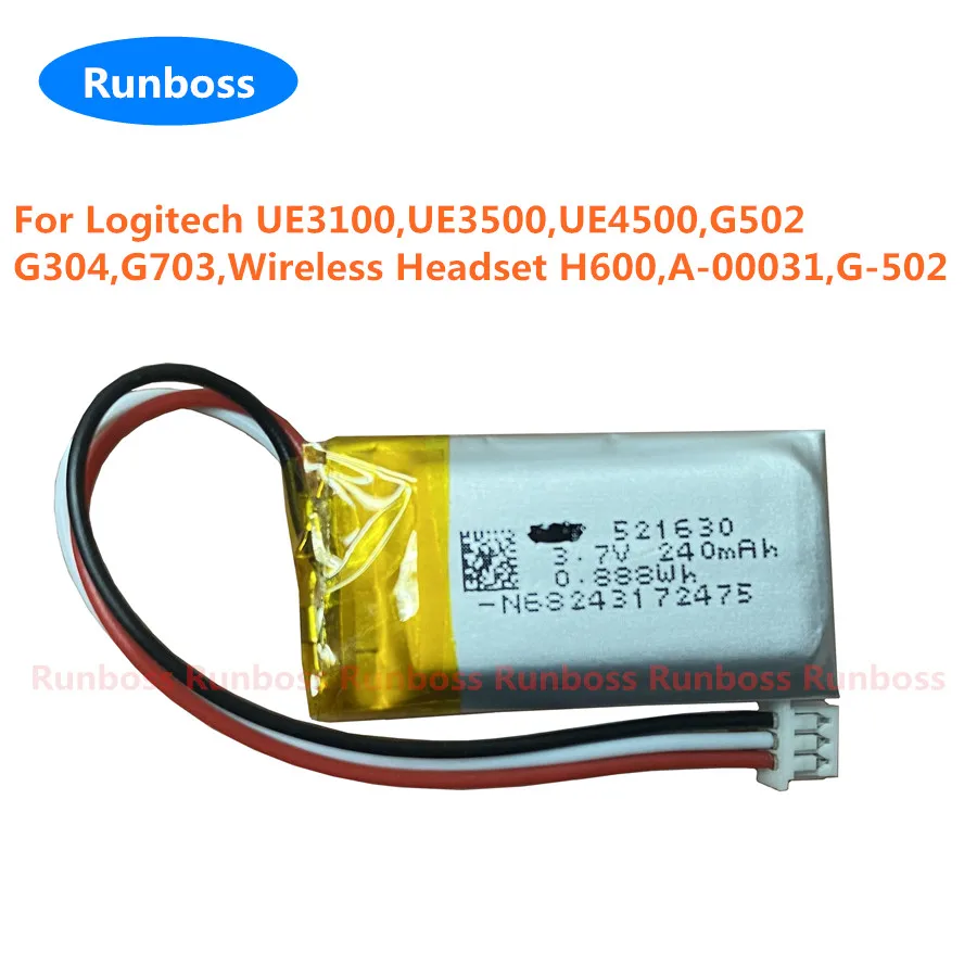 Новый 240mAh 1,25mm 3pin Plug Аккумулятор AHB521630 для Logitech UE3500, UE4500, UE3100, G502, G304, MX Vertical, G703 Lightspeed