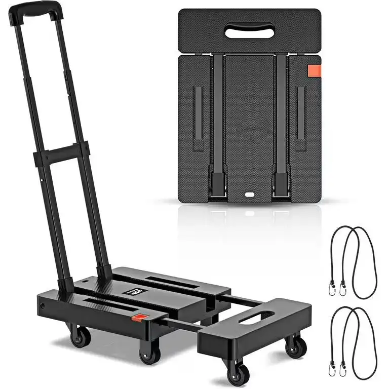 Portable Folding Hand Truck With Elastic Straps 2 Wheeled Dolly Cart For Travel Shopping Office Or Home Use OEM Customizable