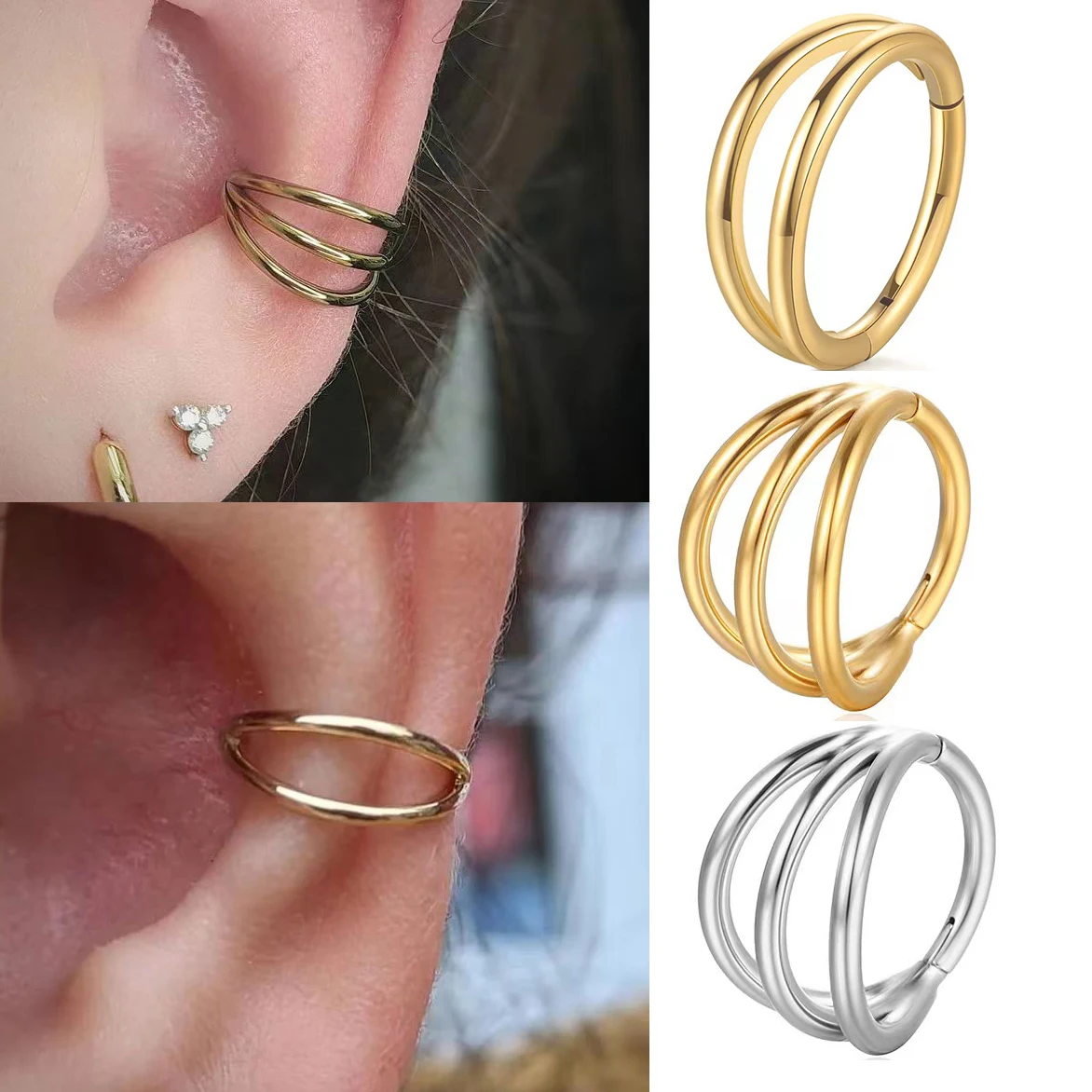 1PCS G23 Titanium Layered Conch Piercing Jewelry Double Hoop Ring Hinged Clicker Cartilage Earring  Ear Piercing Jewelry Gift