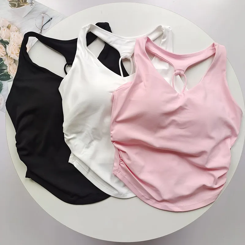 Ladies Magenta Purple Halter Hollow Sports Vest Fixed Cup Shockproof Running Pilates Yoga Top