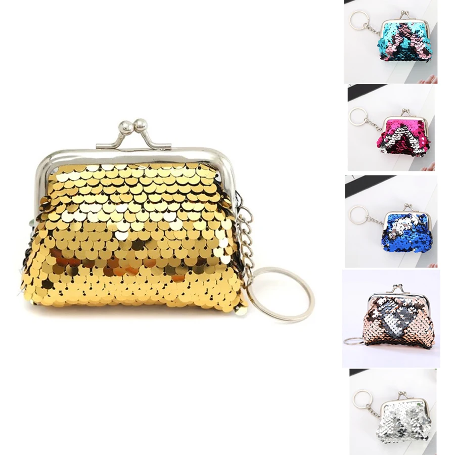 2pcs As a Set Sequin Coin Purse Small Purse Bag Clutch Lipstick Keyring Shiny Card Holder Money Bag Portable Elegant Storage Bag