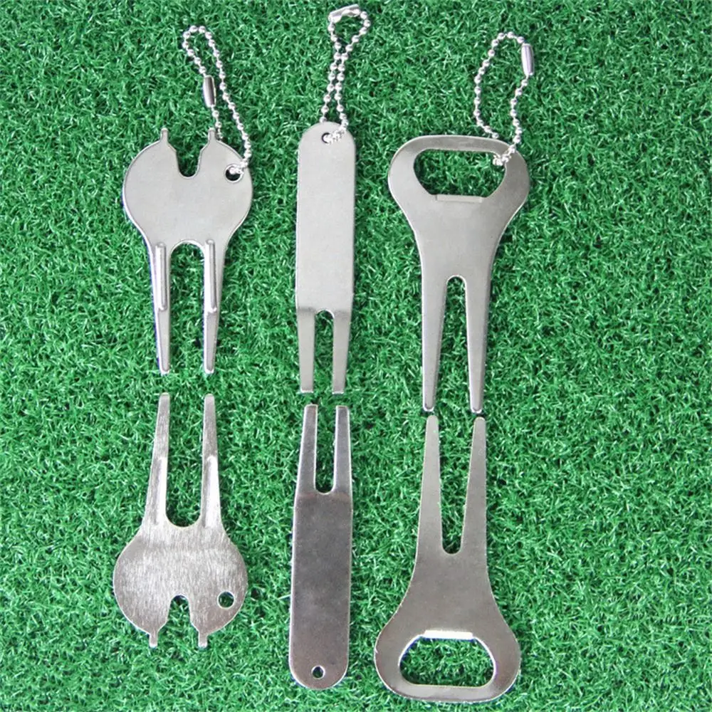 Zinc Alloy Divot Repair Tool with Bead Chains lightweight Golf Pitchfork Divot Fork Metal Golf Green Fork Outdoor Sports