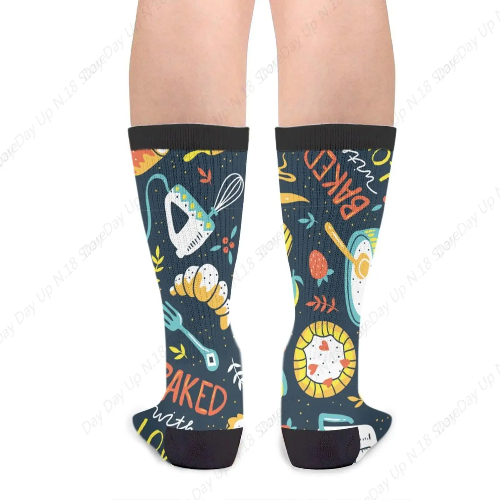 Bakery Dessert Chef Cooking Retro Illustration Novelty Fun Crew Socks Fashion Comfortable Men'S And Women'S Socks