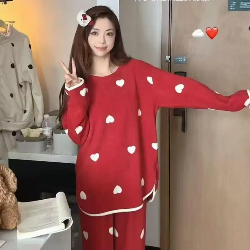 

Рождественский пижамный костюм, осенне-зимний милый комплект ночной рубашки для девочек, сохраняющий тепло, удобная женская одежда для сна, милая домашняя одежда из кораллового флиса