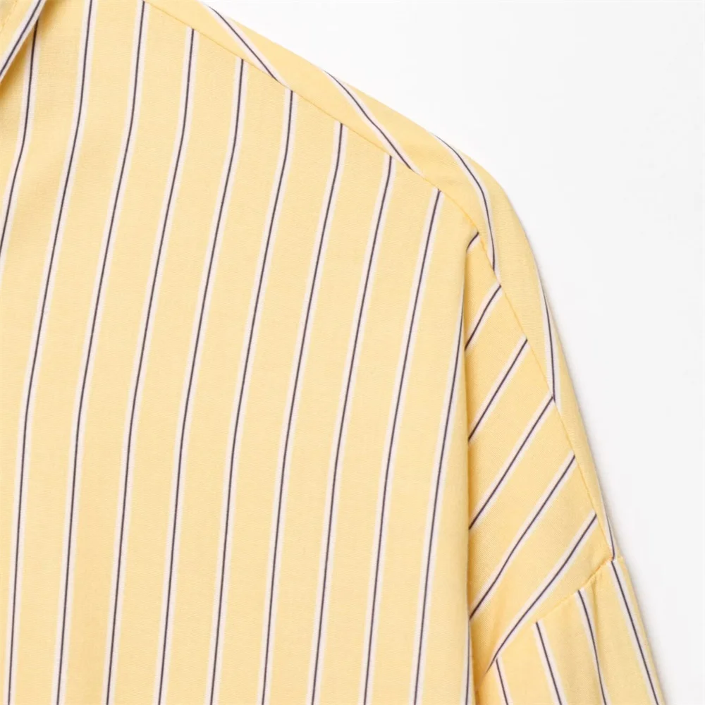 Chemise d'été à manches longues et col polyvalent pour femmes, simple boutonnage, tempérament rayé, nouvelle collection