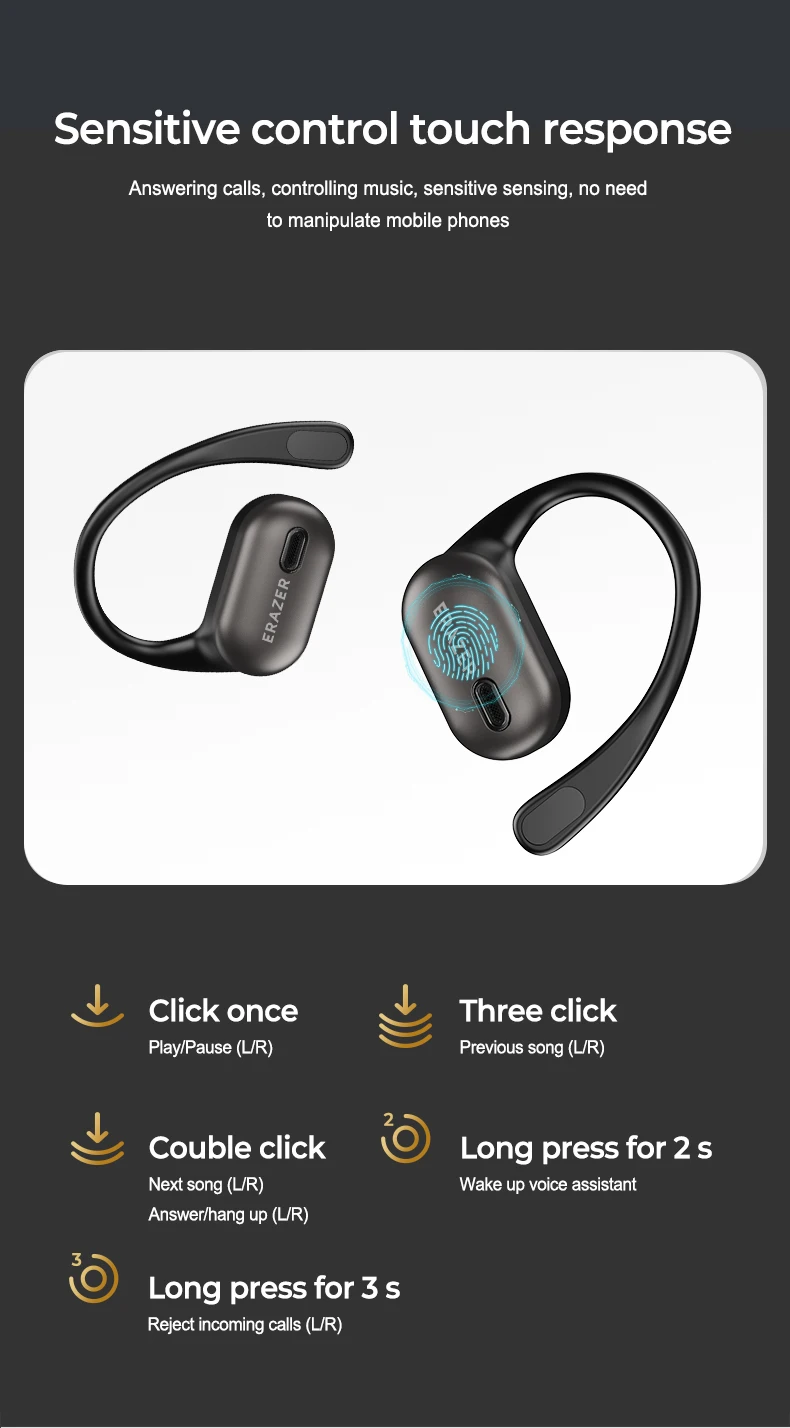 ERAZER XF38 Open-Ear Ear-Hook Kabellose Bluetooth-Ohrhörer OWS Air Conduction Kopfhörer ENC Geräuschunterdrückung HiFi Stereo IPX5 – Detail 12