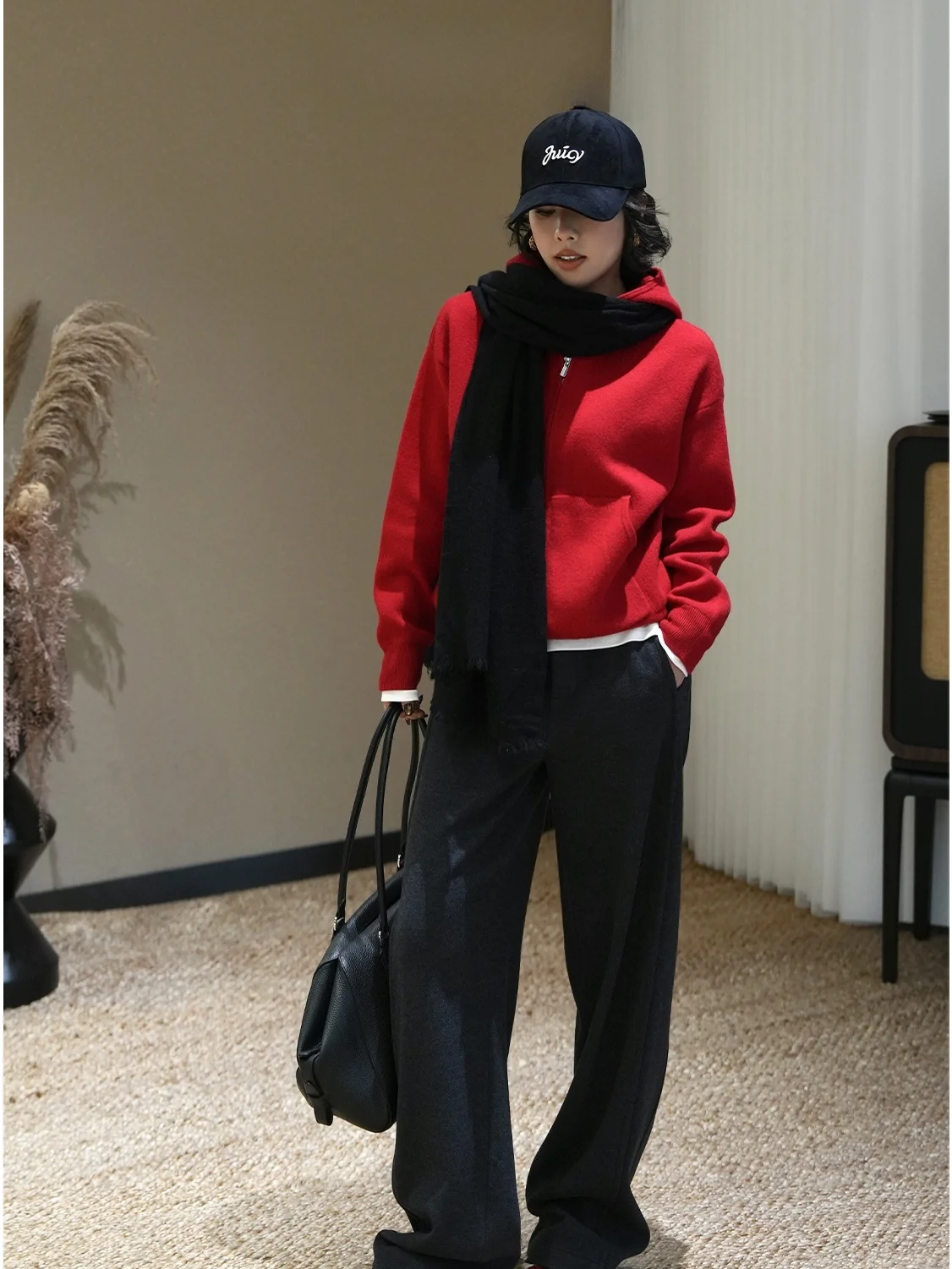 

Чистый цвет вязаный шерстяной кардиган с капюшоном двойная молния универсальная верхняя одежда для женщин поездок на работу Sle Multi kets