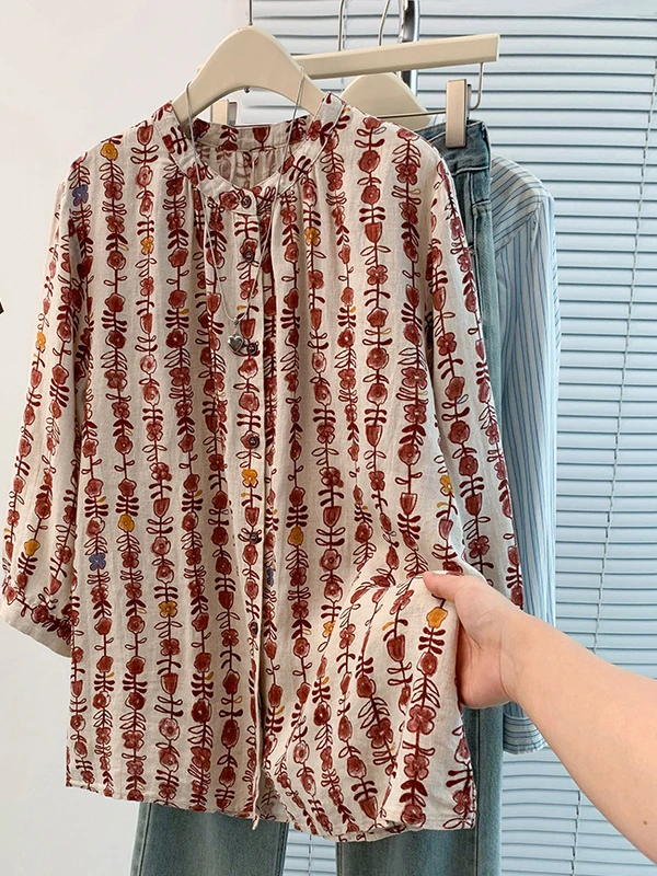 

Свободный женский кардиган с цветочным принтом в стиле ретро, большой размер, повседневный круглый кардиган на пуговицах Ne Seven Sve, универсальный летний модный топ