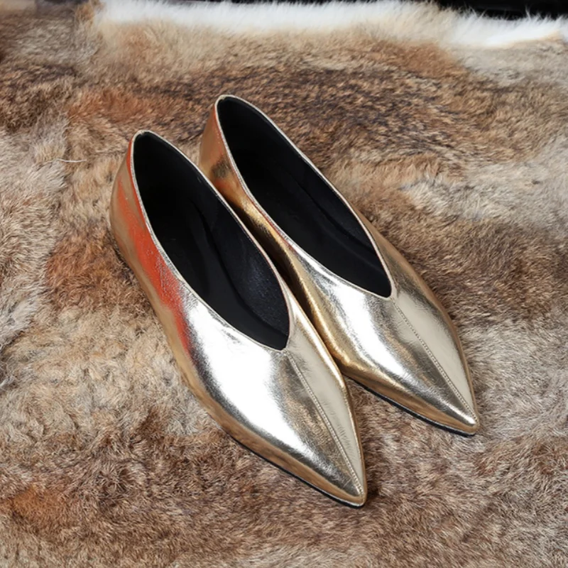 

Pointed Toe V Design Female Flat Shoes Cow Leather 2025 Summer Women Leisure Casual Comfortable Ladies Shoes
