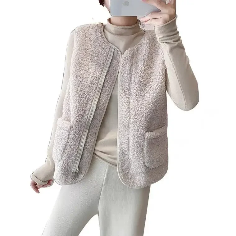 Giacca invernale da donna in pelle di pelliccia di agnello Gilet Capispalla moda Caldo accogliente Casual Street Style Versatile corto autunno