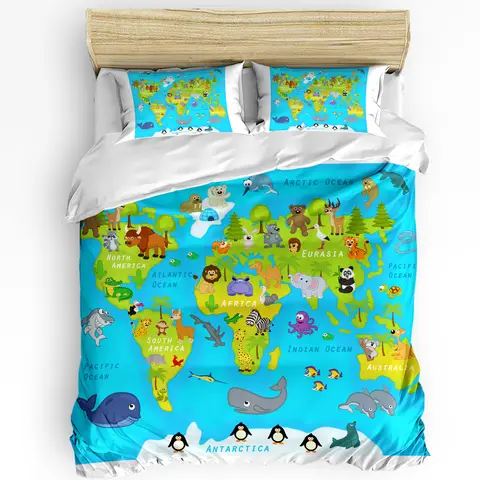 Conjunto de cama de inverno para quarto, casa, pinguins fofos, estilo desenhado à mão, feliz natal, capa de edredom e fronha