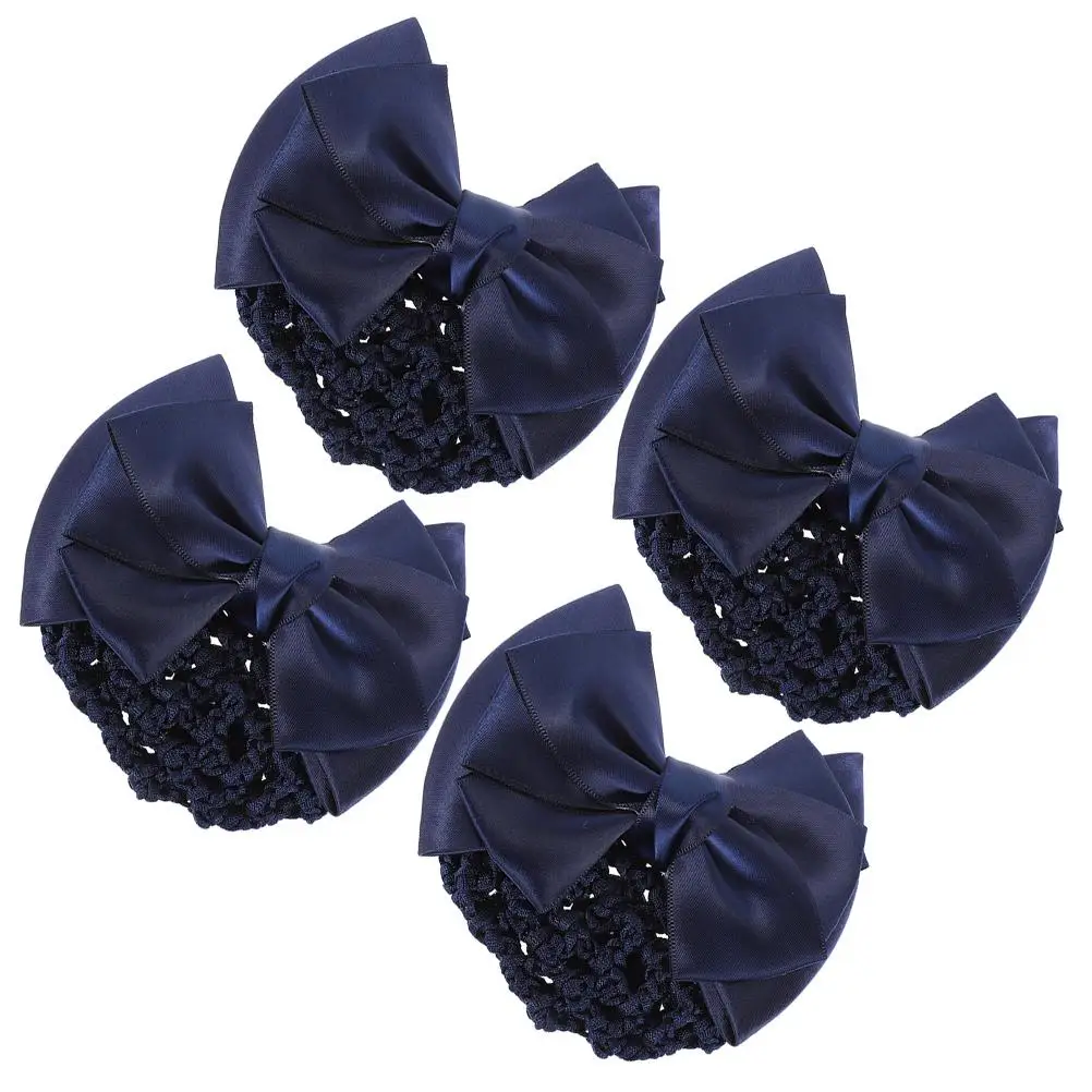 

4 pcs Blue Flower Ballet Net Net Hair Bun Cover Bag Accessories Reusable Bow Hairnets for Women Bun Cover Hair Clip
