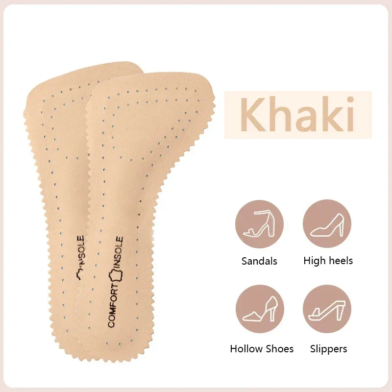 Summer Latex Cowhide Insoles Breathable Sweat-Absorbing Deodorant Seven-Point Pad Leather Half Pads for Shoe Sandals High Heels