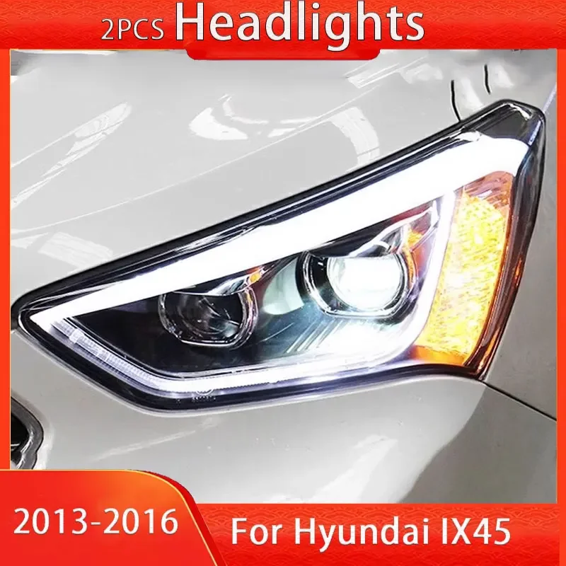 2 pièces lampe frontale pour Hyundai Sante FE IX45 phare LED 2013-2016 phares DRL clignotant feux de route ange oeil projecteur lentille