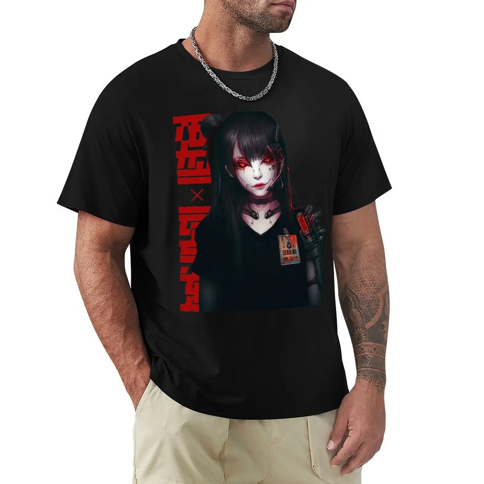 Cyborg Girl Vaporwave Japanese Cyberpunk T-Shirt Trendy Pattern T-Shirt for Men