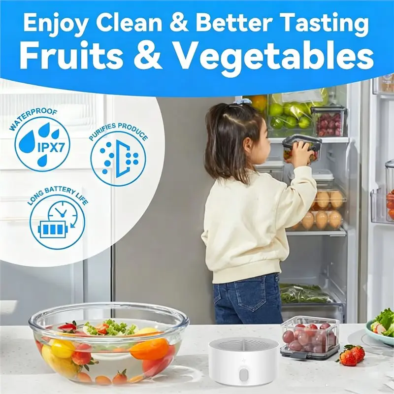 [A93Z!】 Portable Fruit Vegetable Washer Rechargeable Ultrasonic Purifier For Cleaning Kitchen Use For Clean Melon, Meat, Seafood