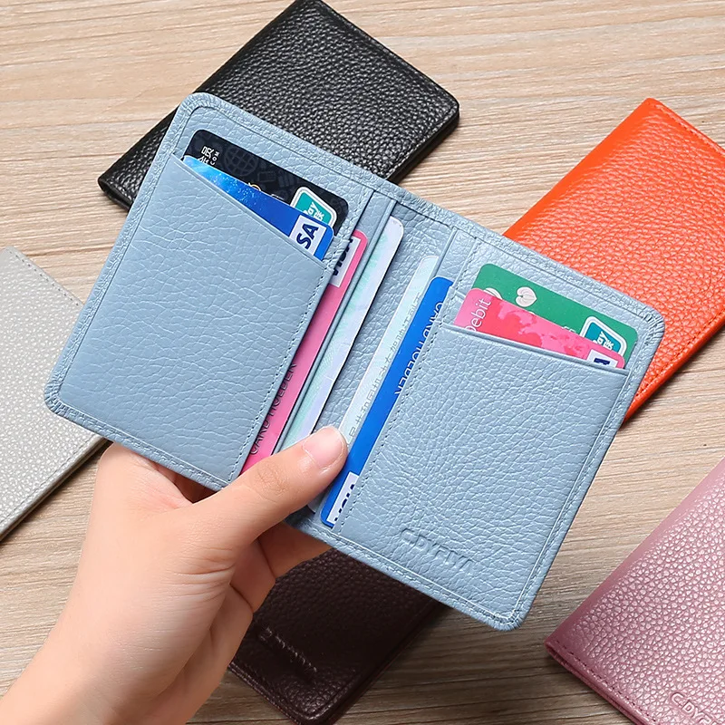 Multi-card Slot Solid Color Portable Leather Card Case Universal  Bank Card Credit Card ID Bus Card Holder Travel Card Organizer