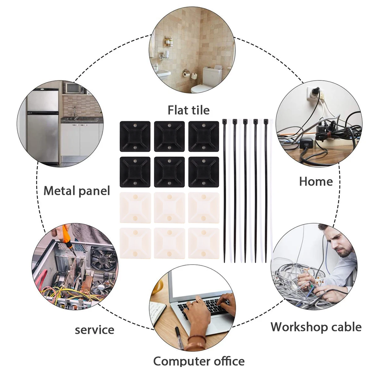 

400 Pcs Wire Holder Cable Tie Anchor Adhesive Clip Mount Electric Bracket Base Nylon