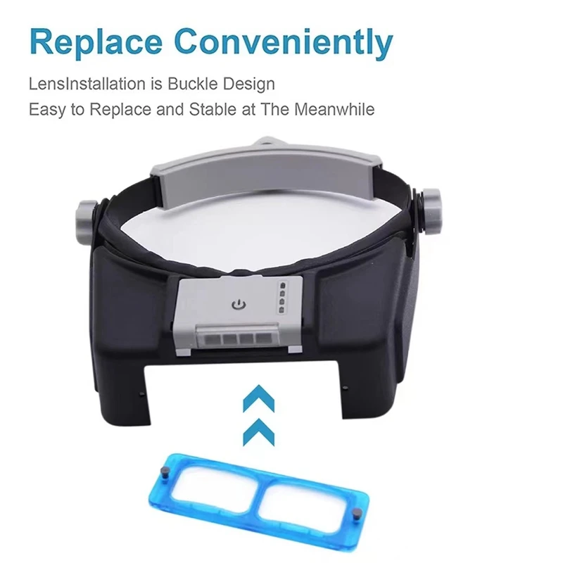 1.5X 2X 2.5X 3.5X Rechargeable Headband Magnifier Head Wearing Magnifying Glass Loupe with LED Light Third Hand for Repair