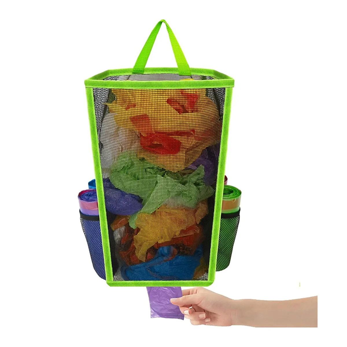 Hanging Breathable Plastic Grid Garbage Bag Socks Sundries Storage Organizers Kitchen Bathroom Storage Bag Green