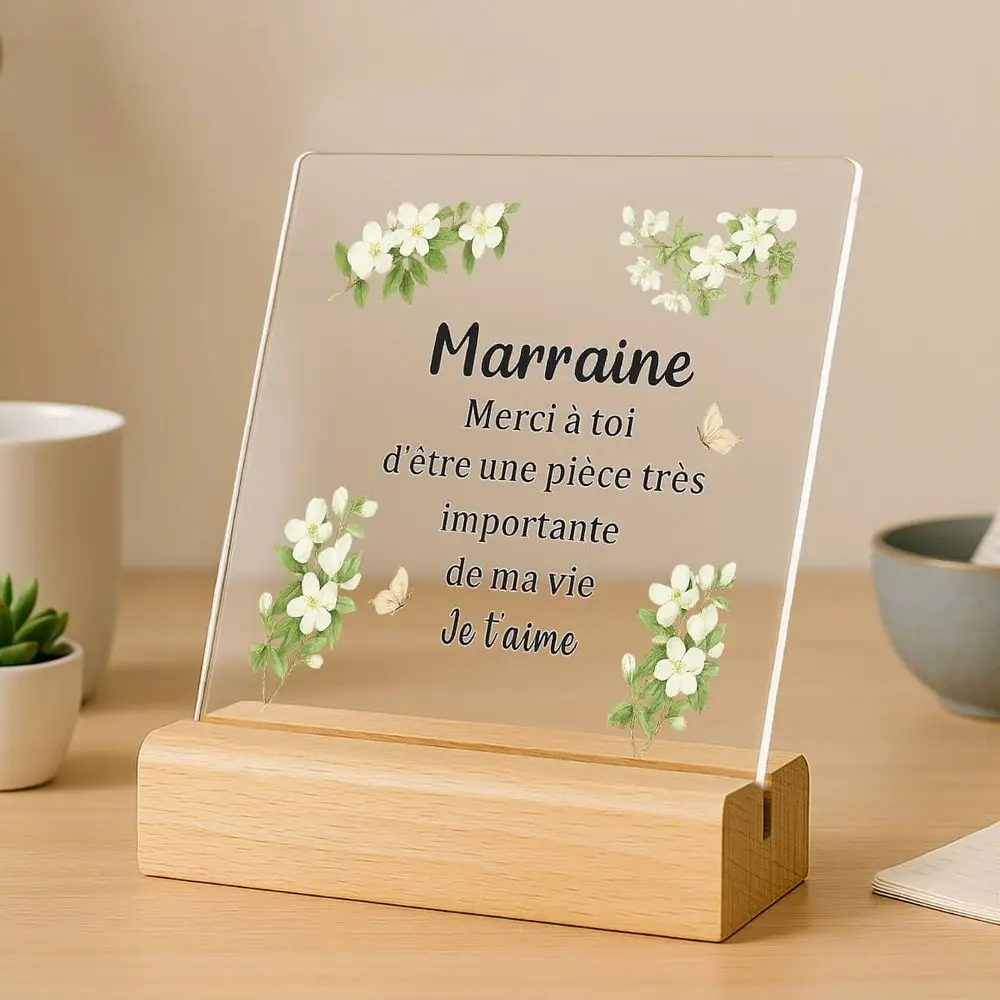 2D Flat, Decorative Plaque & Signs Charming French Godmother - Perfect Gift for Birthdays, Christmas & Baptisms, Ideal as Desk