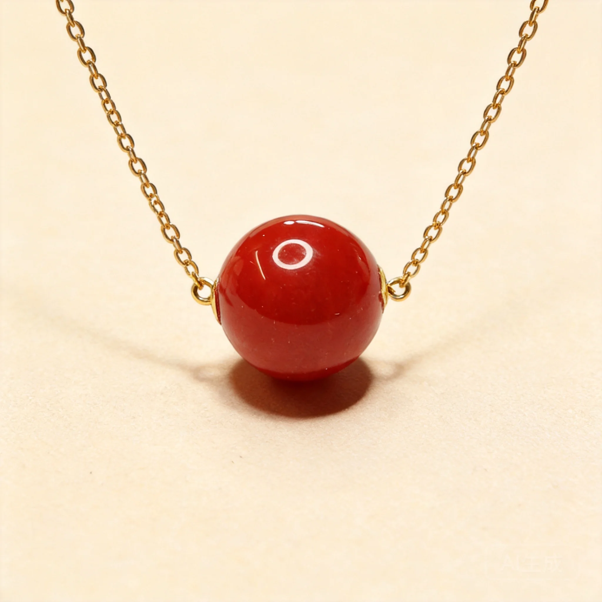 Chinese Style Auspicious Lucky Blessing Wealth Attracting 18k Gold Inlaid Full Red Agate Round Ball Pendant Necklace For Women