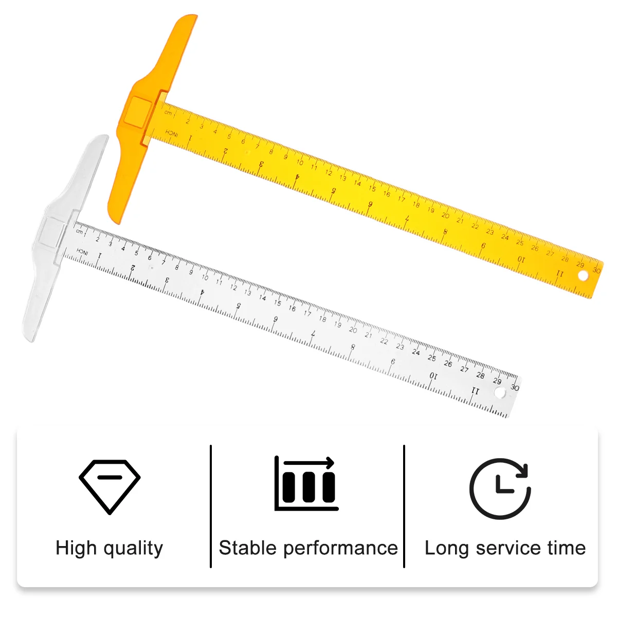 Regla cuadrada de plástico en forma de T, medidas transparentes, regla recta, herramienta de medida, suministros de dibujo, 30cm, 2 unidades por