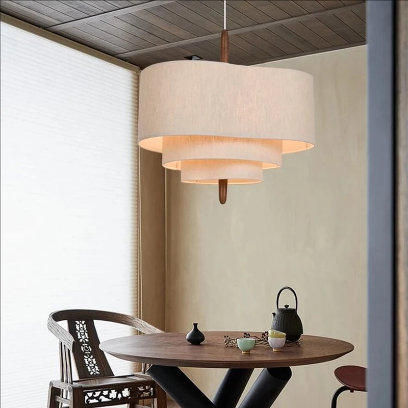 

French Retro LED Ceiling Chandelier Japan Wabi Sabi Cloth Ceiling Lamp Living Dining Room Island Pendant Lights Home Decorations