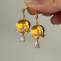 PANJBJ 925 Sterling Silver Golden Flower Earrings For Women Water Drop Frosting Zircon Design Vintage Jewelry Birthday Gift