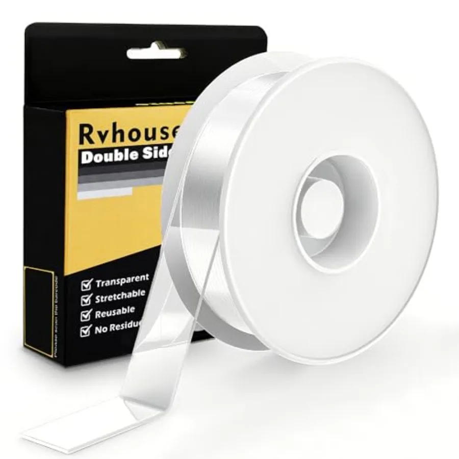 Heavy Duty Double Sided Tape, 1.18 x 80 in, Clear, 1 Pack Removable washable nano gel holds 6 lbs per 4 sq in; protective case