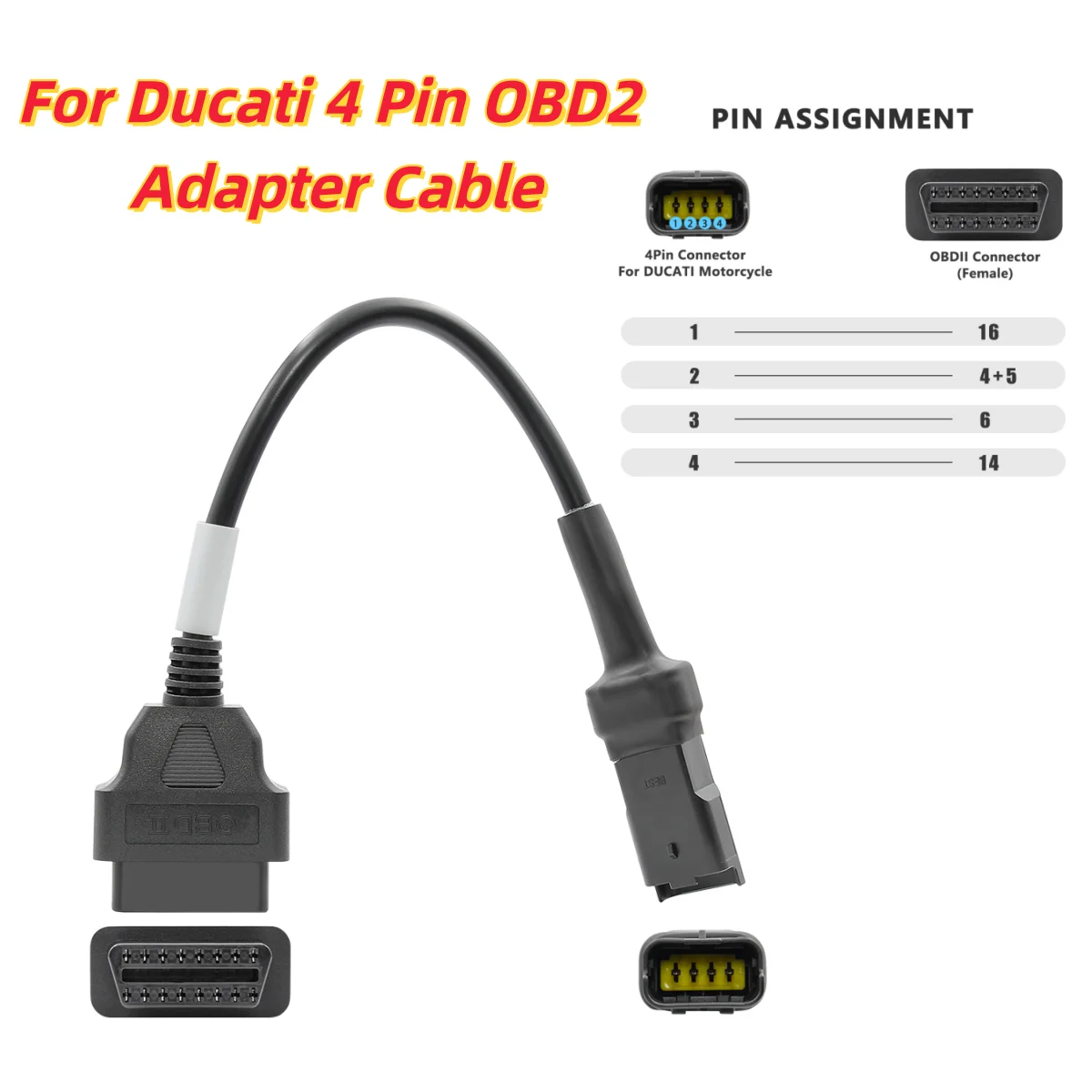 Für Ducati 4-Pin auf 16-Pin OBD2-Adapterkabel für Motorrad-Diagnosescanner-Werkzeug, Codeleser-Verlängerungskabel