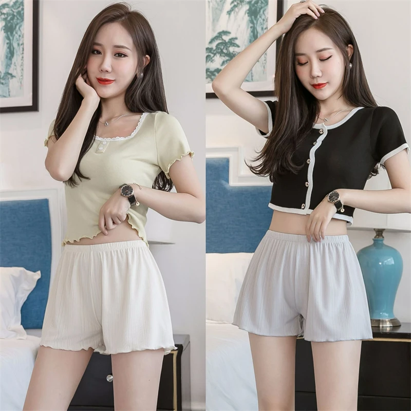 White Ice Silk Safety Pants Women's Thin Anti-Light Loose Large Size Seamless Bottoming Pants Can Be Worn outside Short Pants