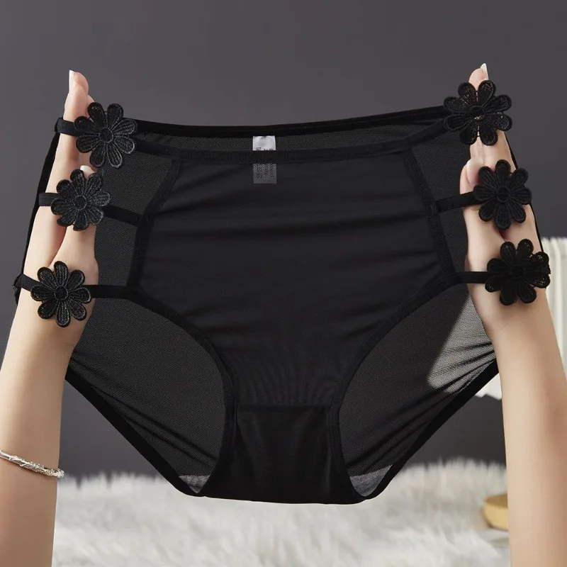

Black Sexy Lace Breathable Transparent Personality of Women's Underwear High Waist Edge Internet Celebrity Hollow-out Pure Wind