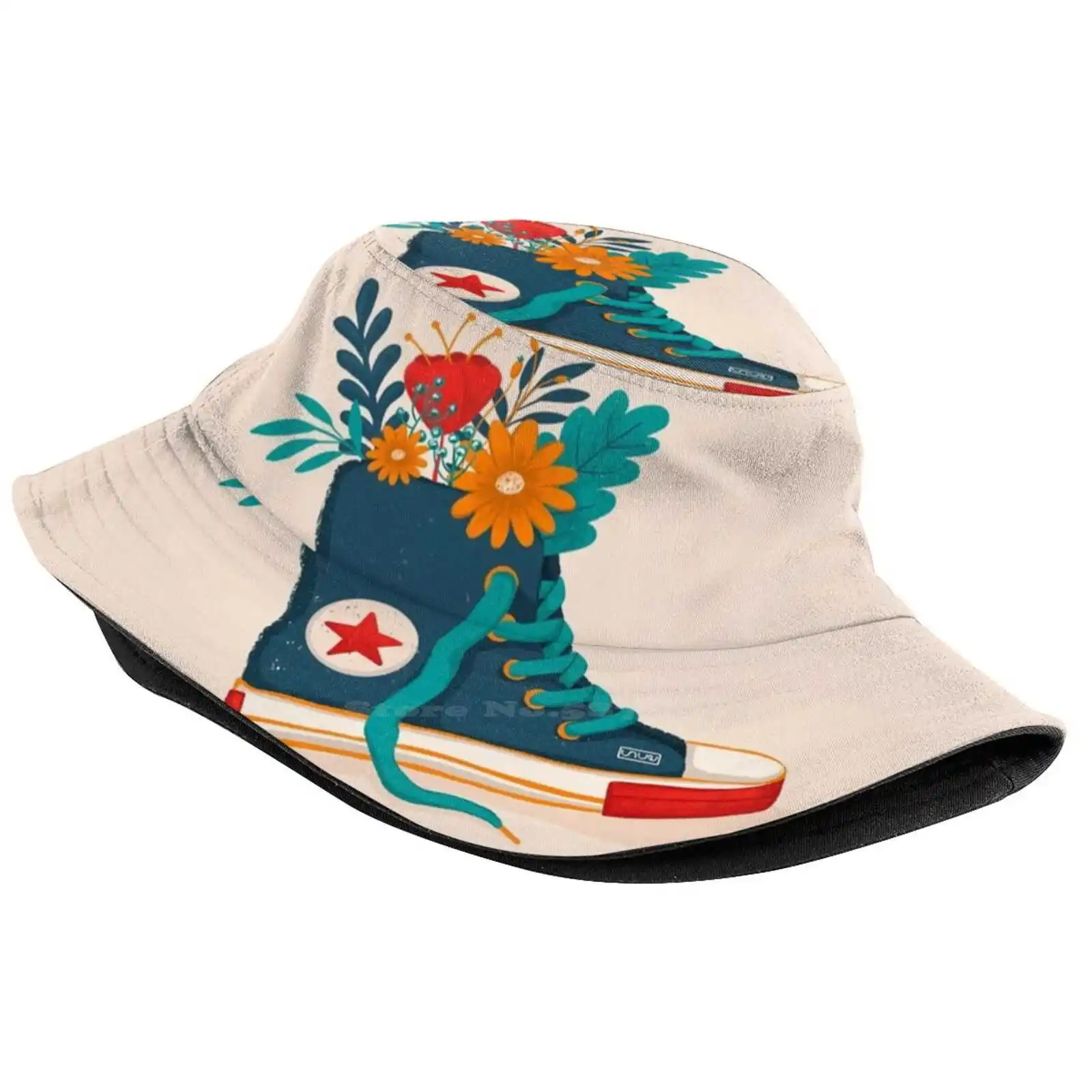 Flowers Shoes Outdoor Sun Fishing Panama Hats Flowers Shoes Vintage Summer Spring Blue Yellow Red Colourful Color Retro Daisy