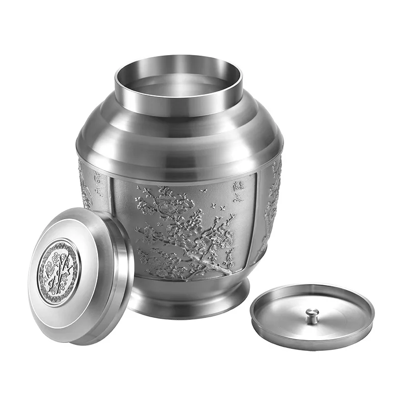 

Extra Large Tin Melan Bamboo Chrysanthemum Pure Tin Tea Cylinder Tin Can Tea Can