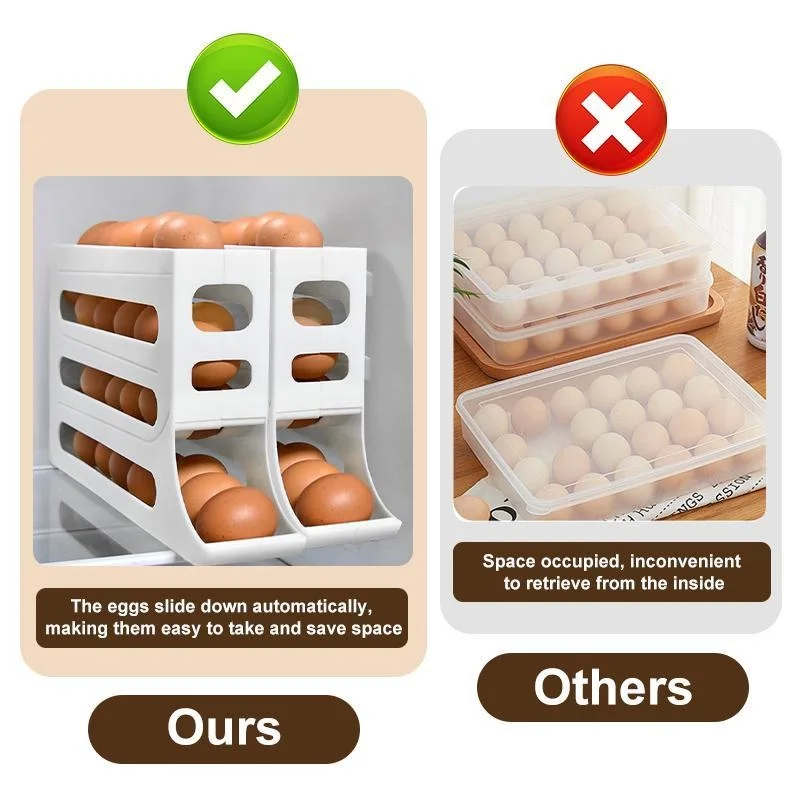 1pc Rolling Egg Dispenser Refrigerator Organizers Containers 4 Layer Storage Box Automatic Sliding Spiral Holder Kitchen Gadgets