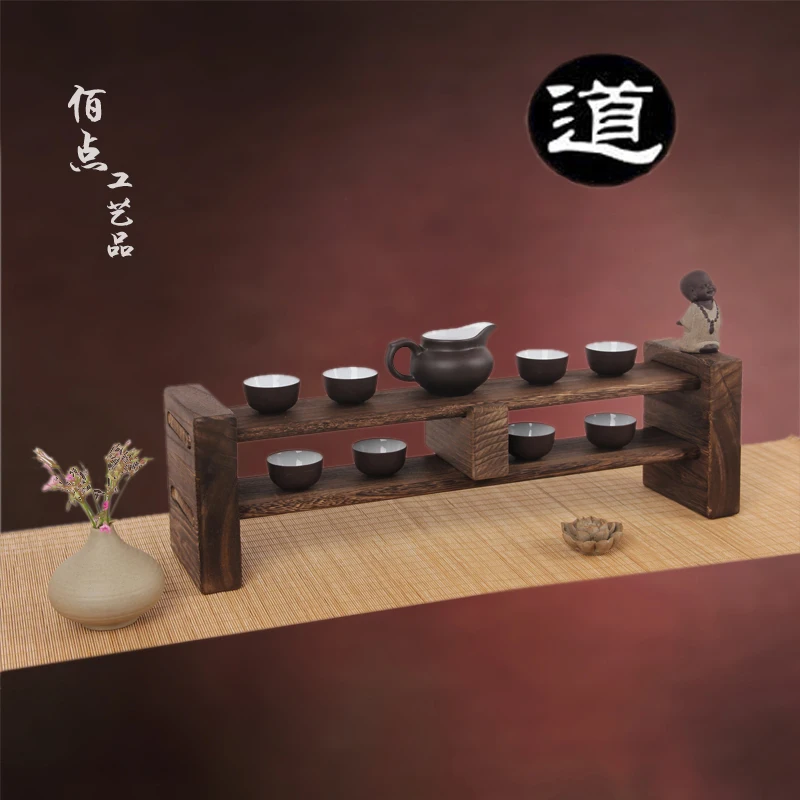 Creative Kung Fu Tea Set Tea Cup Holder Tea Room Storage Rack Storage Rack Handmade Desktop Decoration Accessories