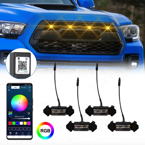Luz LED para parrilla de ojo de águila para coche, luz Universal de conducción diurna RGB, Control por aplicación, iluminación de rejilla Central, advertencia todoterreno sin perforaciones
