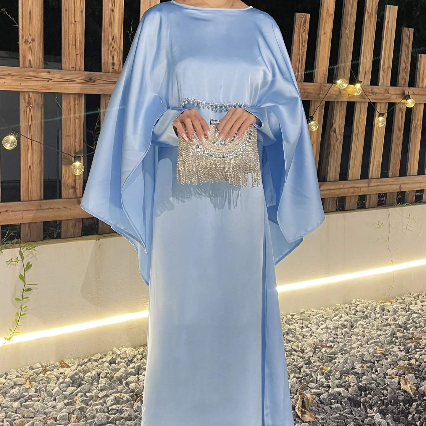 

Muslim Long Loose Robe Abaya Dress Elegant Women's Cloak Satin Dress Robe