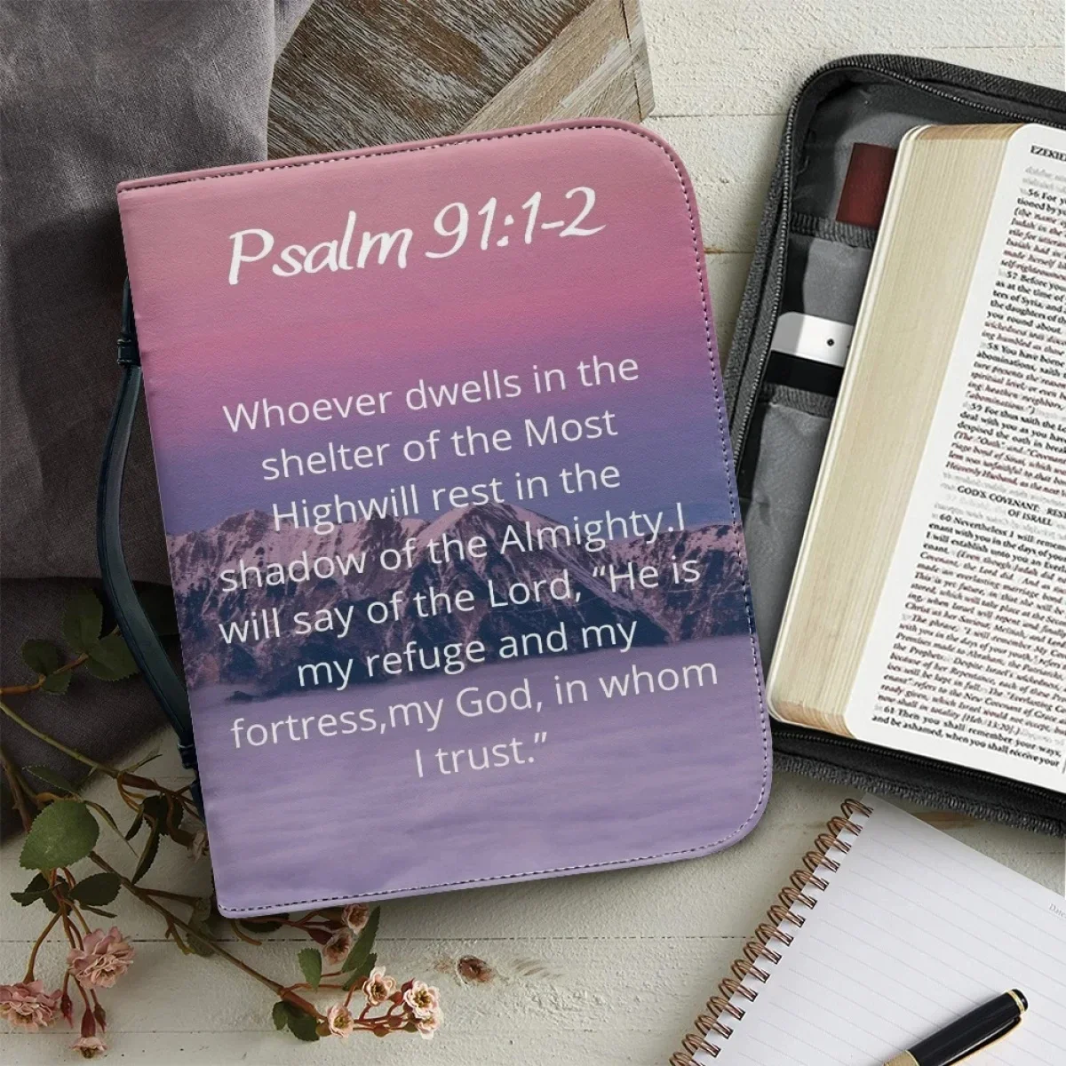 

Verse Excerpt Leather Bible Cover Case for Women Church Gather Handbag Zippered Handle Storage Bags handbag women handbags