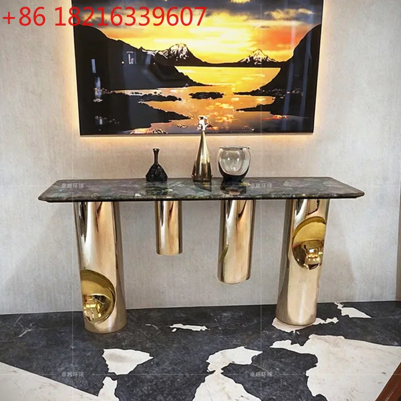 Italian light luxury marble entry end view table modern stainless steel entrance table