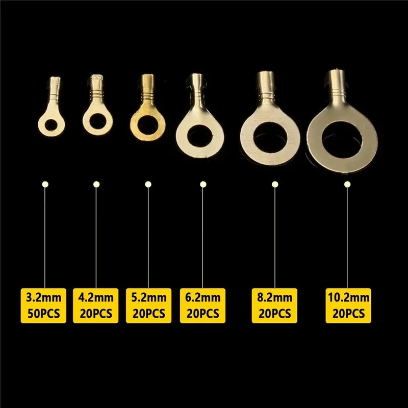 150PCS M3/M4/M5/M6/M8/M10 Ring-Terminal Wire Quick Connector Terminal Brass Crimp Terminal Assorted Kit