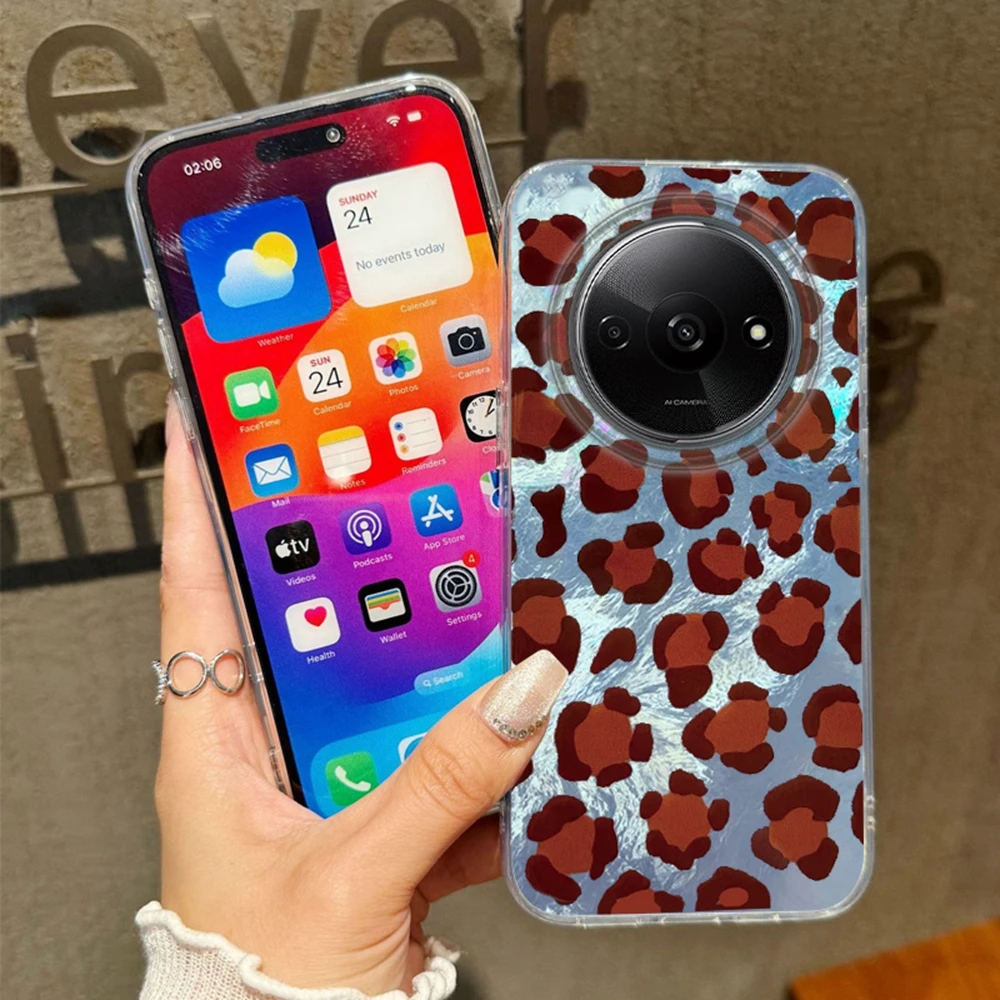 Funda de teléfono para niñas de leopardo azul para Xiaomi Redmi 15C 14C 13C Note 15 14 13 12 11 10 9 8 Pro A3 A2 A1 Funda para mujeres Coque