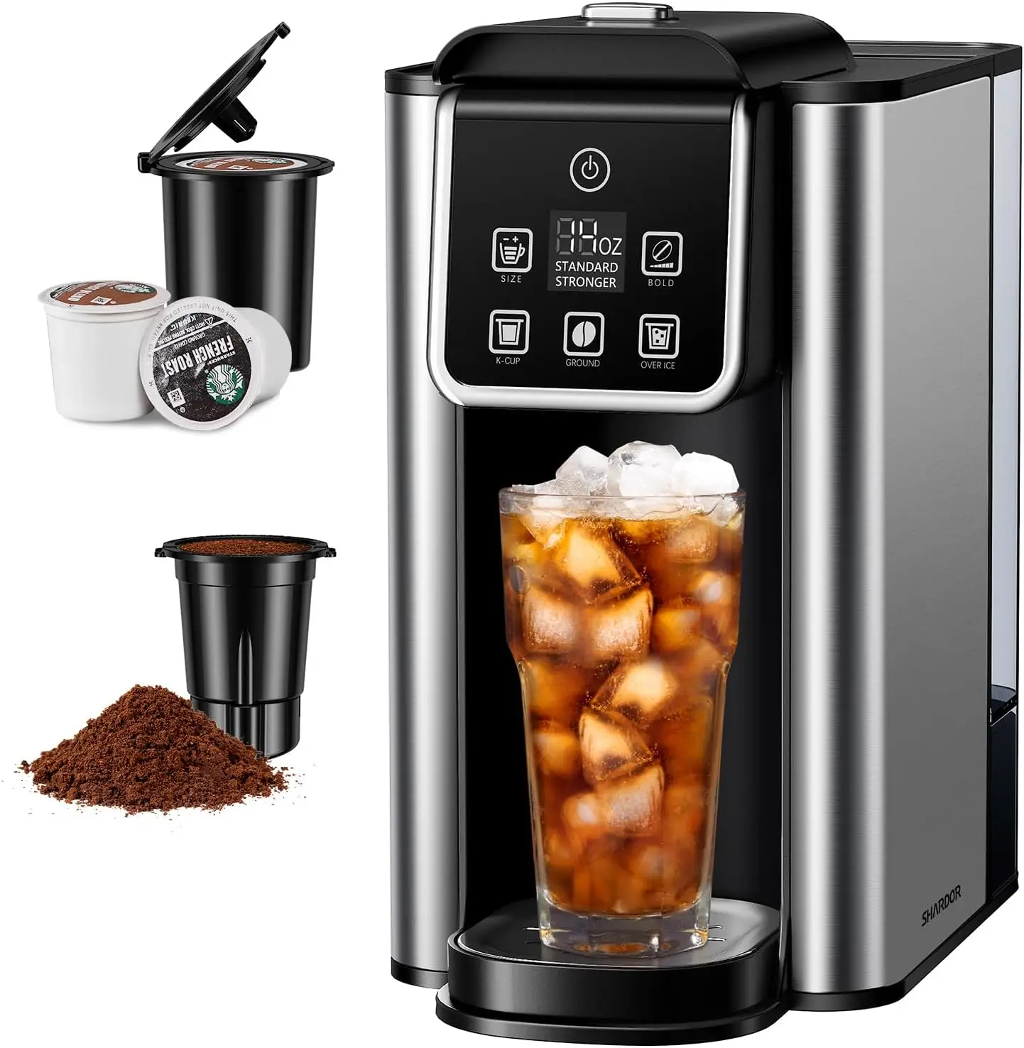 

Single Serve Coffee Maker, Hot and Iced Coffee Machine for K Cup Pods & Ground Coffee, 6 to 14 Oz Brew Sizes, with 50 oz Lar