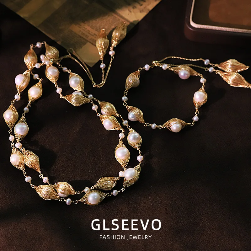 Double-Layer Oval Pearl Pull-Out Bracelet Necklace Set A Simple And Versatile Jewelry Piece