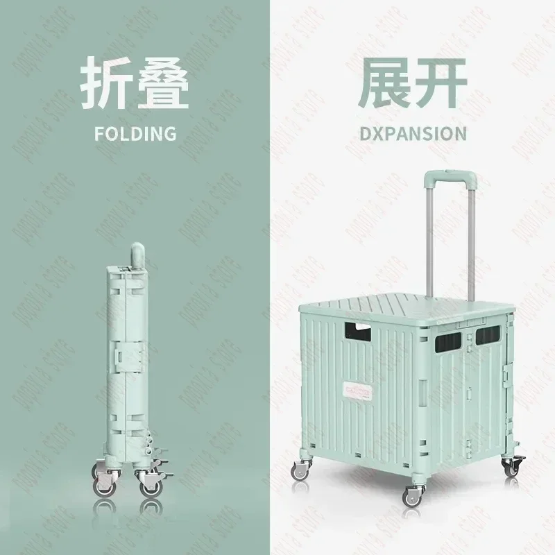 Supermarket Portable Folding Shopping Cart Grocery   360 Degree Universal Wheel Plastic Trolley