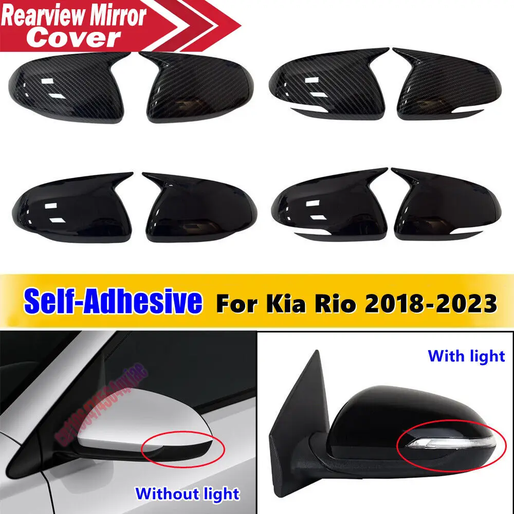 For Kia Rio 2018 2019 2020 2021 2022 2023 Rearview Side Mirror Cover ABS Wing Cap Exterior Door Trim Adhesive Sticker