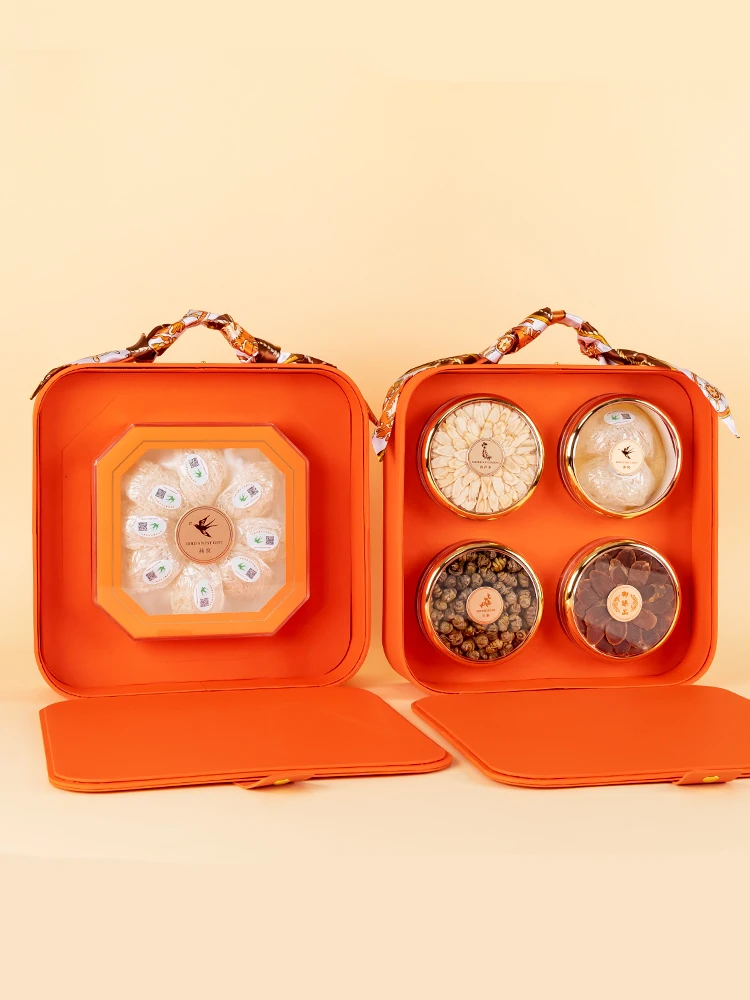 nouveau-foulard-en-soie-orange-sac-a-main-a-texture-cuir-coffret-cadeau-multi-pieces-boite-d'emballage-coffret-cadeau-en-forme-de-bois-de-cerf-et-de-ginseng-coffret-cadeau-pour-professionnelle