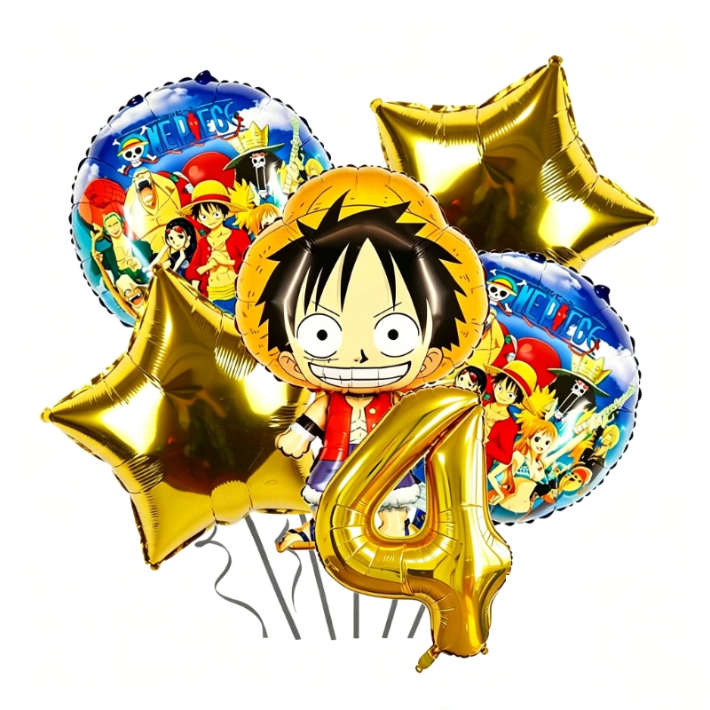 One Piece Anime Themed Luffy Shaped Birthday Number Foil Balloons, Sticker Decor Balloons for Birthday Party Arrangement