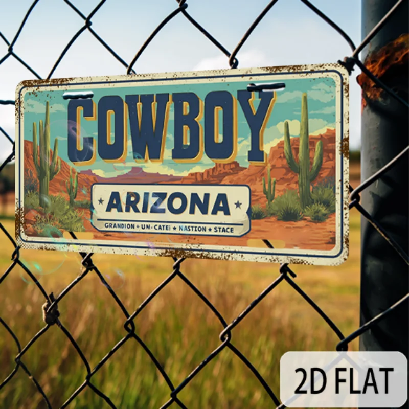 لافتات ديكور منزلي جديدة تمامًا، زينة عيد الميلاد، مقاومة للماء ومتينة، لافتة ألومنيوم عتيقة مستطيلة: "Arizona Cowboy"
